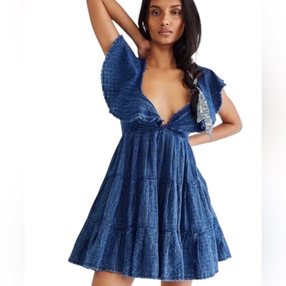 SOLD. Free People Undone Denim Mini Dress Medium